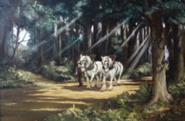 Alan King, "Down a wooded lane", oil on board, signed lower right, 48 x 74cm