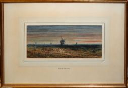 William Philip Barnes Freeman, Norwich landscape with Mills, watercolour, 12 x 29cm