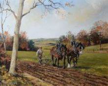 Alan King, "Heavy horses at work", oil on board, signed lower left, 39 x 49cm