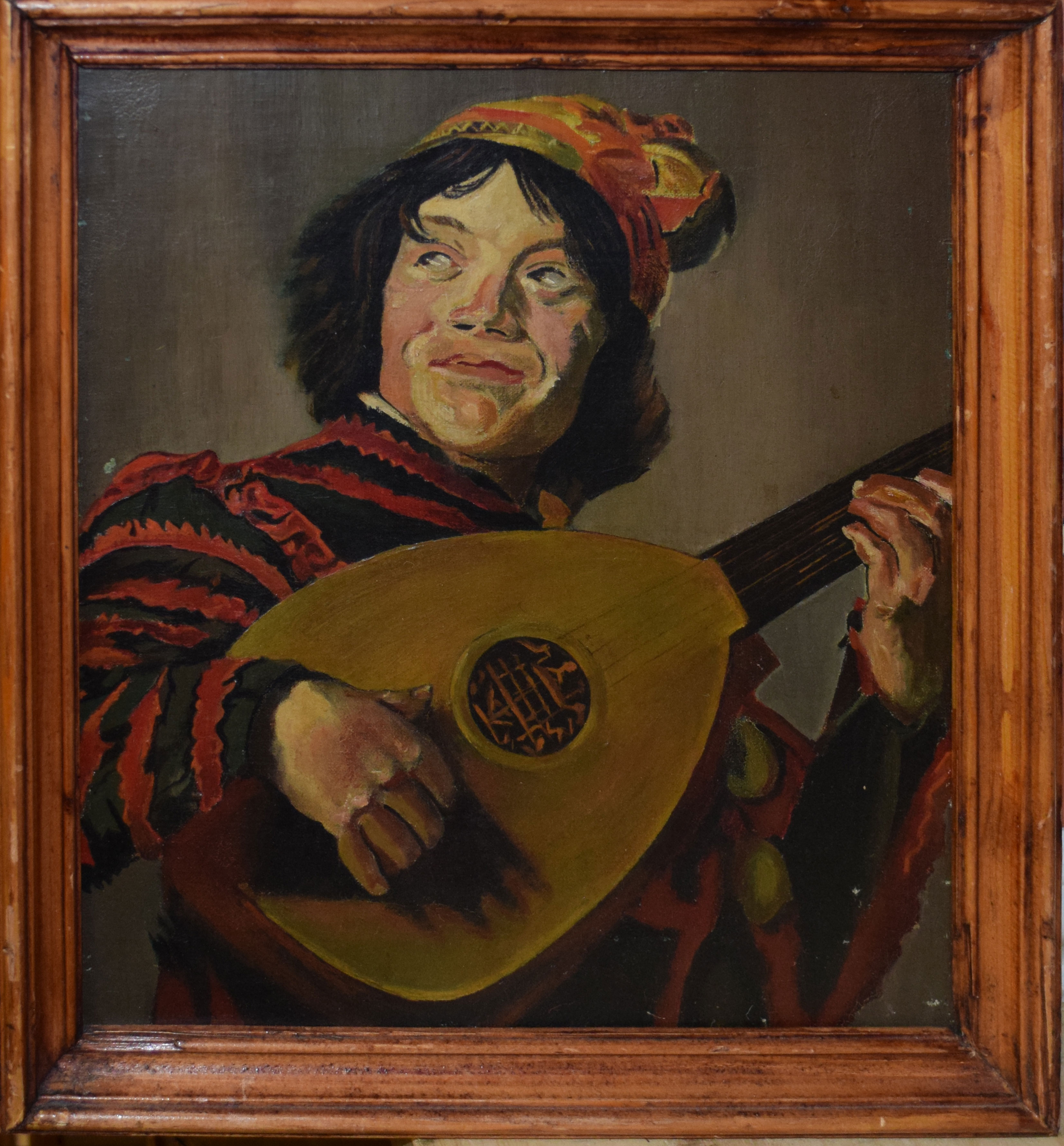 B A Schaap, Figure playing mandolin, oil on canvas, signed verso, 30 x 27cm