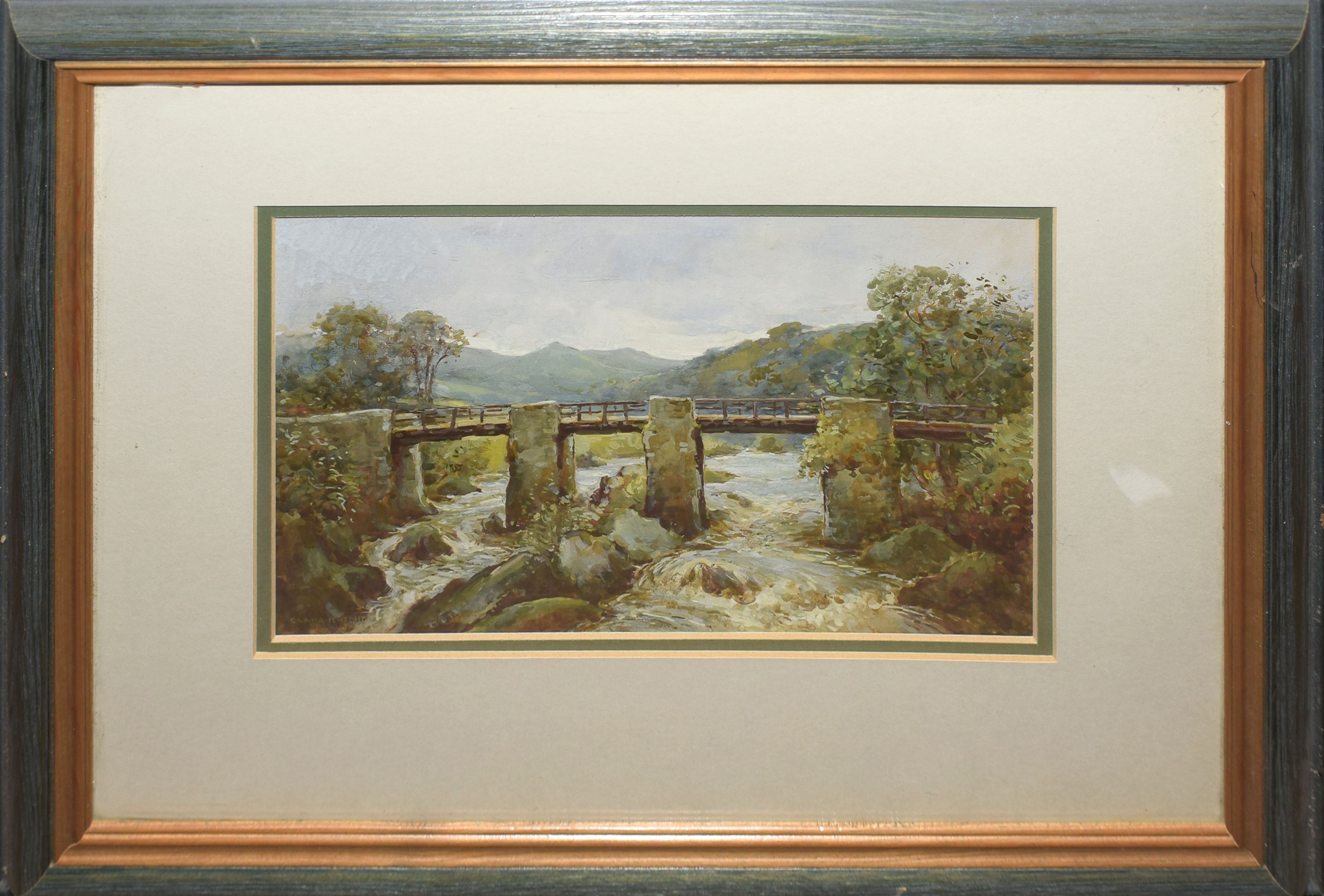Clara Knight, Bridge over river, watercolour, signed lower left, 18 x 26cm