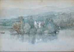 W Proudfoot (1822-1901), River scene with cottage, watercolour, signed lower left, 38 x 55cm