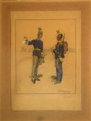 Alexander Pock, Soldiers in conversation, pen, ink and watercolour, signed lower right