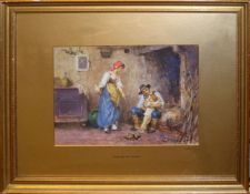 L Morello, "Trusting in father" and "Father's pipe", pair of watercolours, both signed, 20 x 30cm (