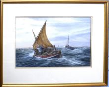 Mick Bensley (contemporary), "Crab boats off Cromer circa 1900", watercolour, signed and dated