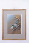 Terence James Bond (born 1946), "Pair of blue titmice", watercolour, signed and dated 73 lower