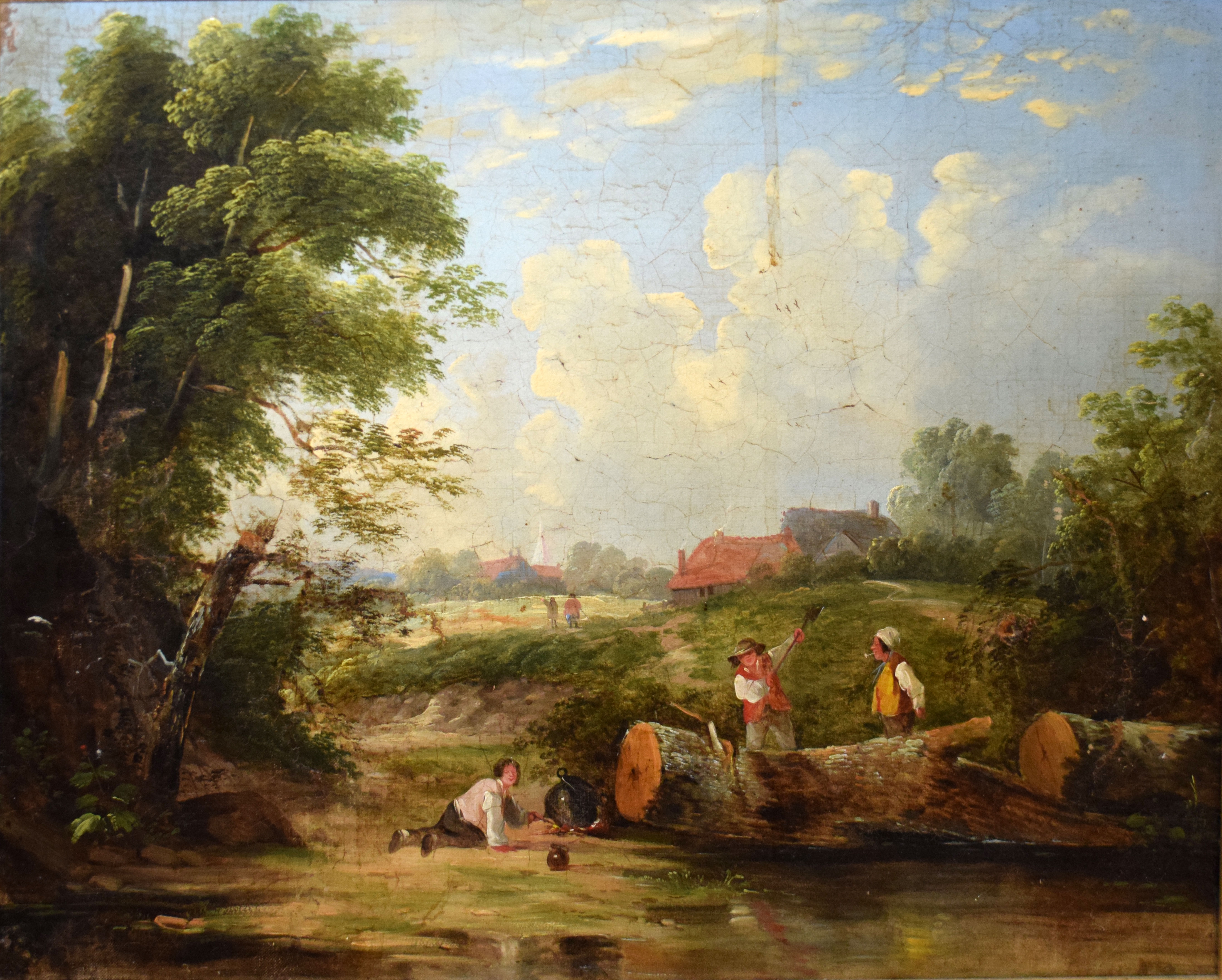 Attributed to Henry J Boddington, The Woodcutters, oil on canvas, 45 x 55cm