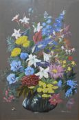 Pattence Pearson, Still Life study of mixed flowers in a vase, gouache, signed lower right, 72 x