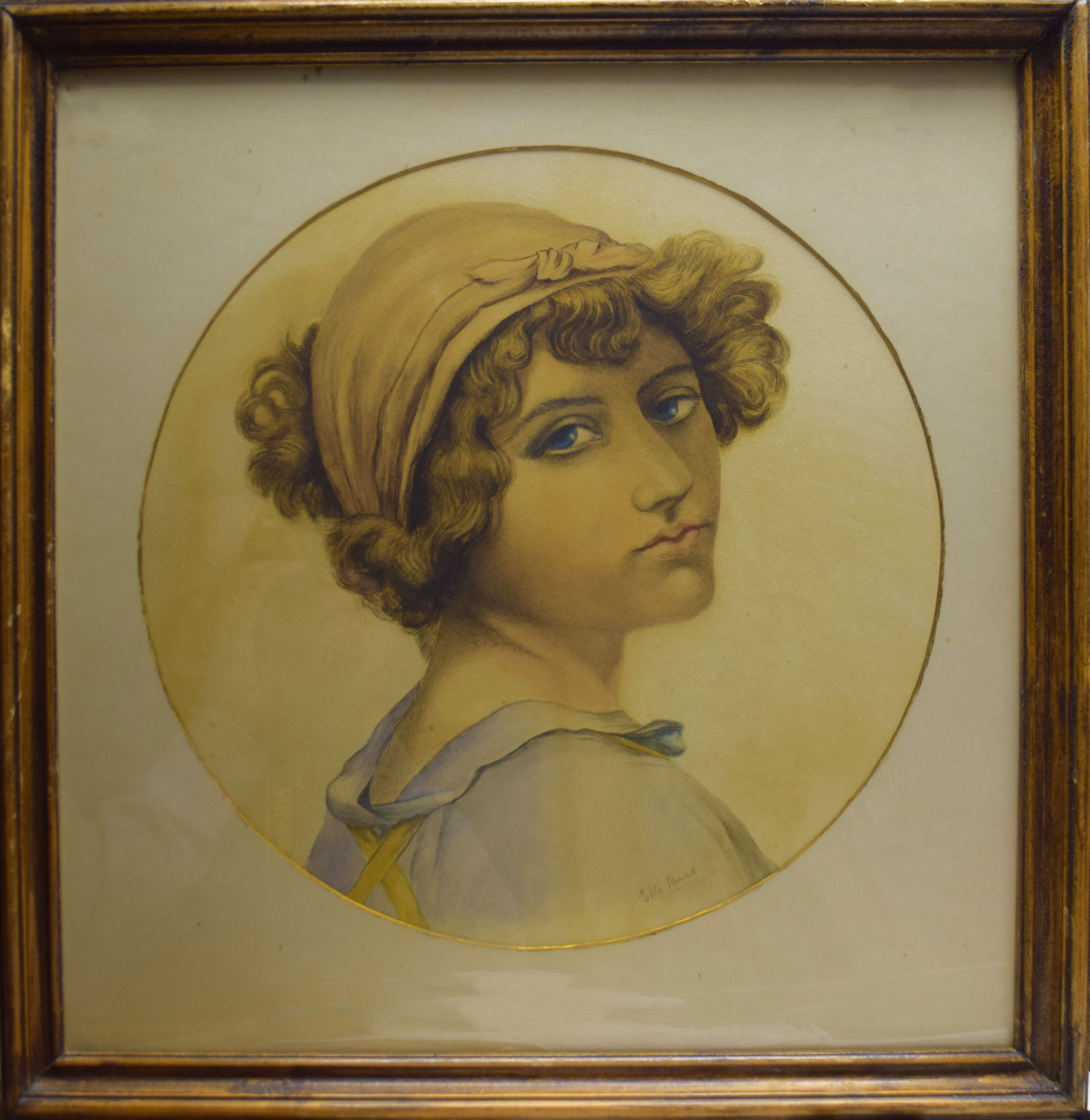 Ella Bavid?, Head and shoulders portrait of a girl, watercolour, indistinctly signed lower right,