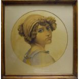 Ella Bavid?, Head and shoulders portrait of a girl, watercolour, indistinctly signed lower right,