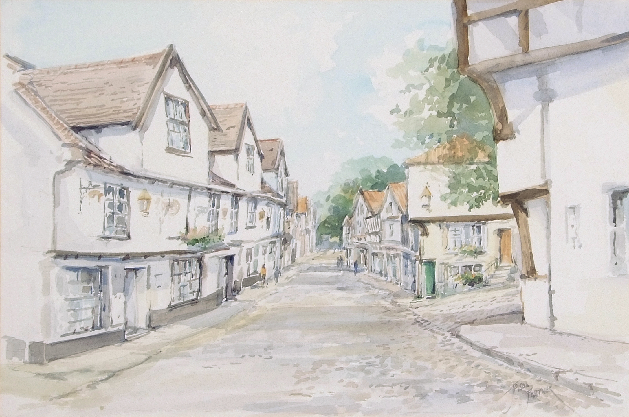 AR Jason Partner, LSA (1922-2005), Pulls Ferry and Elm Hill, Norwich, pair of watercolours, both