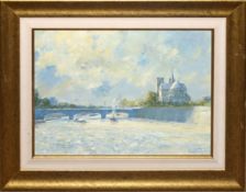 Alistair Kilburn, "Notre Dame from the River, Paris", oil on board, signed lower right, 30 x 40cm
