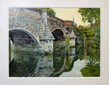 Chris Hall (contemporary), "Bishop's Bridge, Norfolk", oil on board, signed lower right, 44 x 58cm