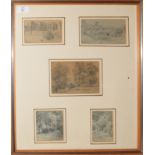 English School (19th century), Various landscapes including Kenilworth, group of five pencil