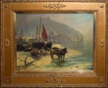 O Vidal, Coastal scenes with horses, figures and boats, pair of oils on canvas, both signed, 47 x