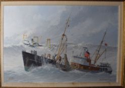 F A McCready, Wyre Hope at Sea, oil on board, signed and dated 1975 lower right, 54 x 89cm