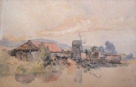 James Stark, River landscape with derelict Mill, watercolour, 30 x 46cm