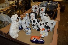 GROUP OF STAFFORDSHIRE DOGS AND POODLES, PLUS A GREYHOUND PEN HOLDER