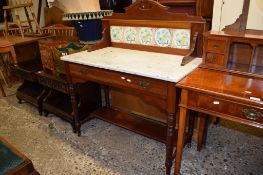 VICTORIAN TILE BACK AND MARBLE TOP WASH STAND, SINGLE FRIEZE DRAWER, 98CM WIDE