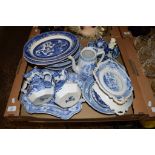 CERAMIC ITEMS MAINLY BLUE AND WHITE, SOME MASONS IRONSTONE JUGS AND PARAGON CUPS AND SAUCERS