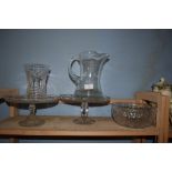GLASS WARES INCLUDING A GLASS TAZZA AND FRUIT BOWL