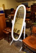 WHITE PAINTED CHEVAL MIRROR, 58CM WIDE