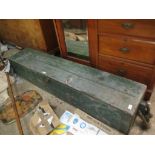 LARGE RECTANGULAR GREEN PAINTED PINE INSTRUMENT OR MACHINERY CASE, 183CM LONG