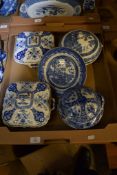 TRAY CONTAINING BLUE AND WHITE WARES, MAINLY SERVING DISHES AND COVERS