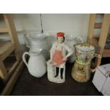 QUANTITY OF 19TH CENTURY POTTERY INCLUDING A LARGE JUG MOULDED IN RELIEF WITH SCENES FROM THE GOOD