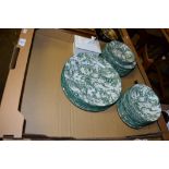 GREEN GLAZED SPODE DINNER WARES INCLUDING PLATES, BOWLS AND SIDE PLATES
