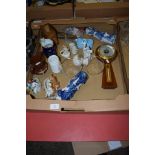 GROUP OF POTTERY ITEMS AND GLASS WARE INCLUDING SOME GOSS TYPE VASES AND A SMALL IRONSTONE JUG