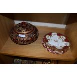 FRENCH PORCELAIN PLATES AND WOODEN BOWL AND COVER