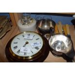 WALL CLOCK AND TWO PLATED JUG AND BOWL