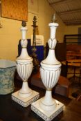 PAIR OF PAINTED WOODEN LIGHT FITTINGS, 15CM WIDE