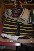 BOX CONTAINING VARIOUS WOOLEN MATS ETC