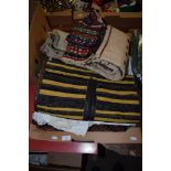 BOX CONTAINING VARIOUS WOOLEN MATS ETC