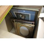 BOX CONTAINING GILT FRAMES AND PICTURES