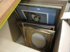 BOX CONTAINING GILT FRAMES AND PICTURES