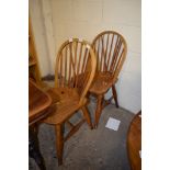 PAIR OF MODERN STICK BACK KITCHEN CHAIRS WITH SOLID SEATS