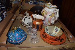 TRAY CONTAINING CERAMIC ITEMS INCLUDING MASONS IRONSTONE OCTAGONAL BOWL IN THE SUMATRA PATTERN AND