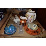 TRAY CONTAINING CERAMIC ITEMS INCLUDING MASONS IRONSTONE OCTAGONAL BOWL IN THE SUMATRA PATTERN AND