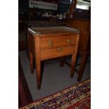 Mahogany bedside cabinet^ gilt metal gallery surround over a frieze drawer and fall front