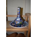 DUTCH POTTERY GOUDA STYLE VASE TOGETHER WITH A TURKISH POTTERY DISH FROM KUTAHA