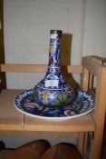 DUTCH POTTERY GOUDA STYLE VASE TOGETHER WITH A TURKISH POTTERY DISH FROM KUTAHA