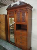 19TH CENTURY MAHOGANY MIRROR DOOR WARDROBE, ALSO FITTED WITH DRAWERS AND CUPBOARDS, 118CM WIDE