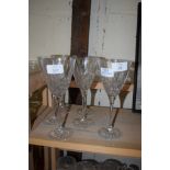 SET OF SIX CUT GLASS WINE GLASSES