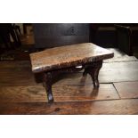 Vintage oak milking stool^ of plain rectangular form with trestle supports (a/f) 28cm wide