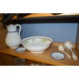 WASH BASIN AND JUG AND OTHER ITEMS