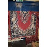 MODERN CAUCASIAN STYLE RUG WITH RED FIELD AND FLORAL BORDER, 78CM WIDE