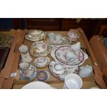 CERAMIC ITEMS INCLUDING A SAMSON BOX AND COVER AND VARIOUS OTHER FLORAL DECORATED WARES